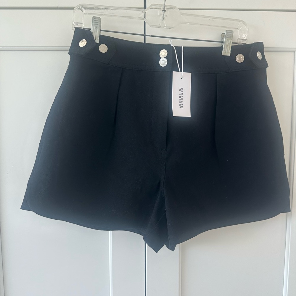 Derek Lam Black High-Waist Shorts with Silver Buttons